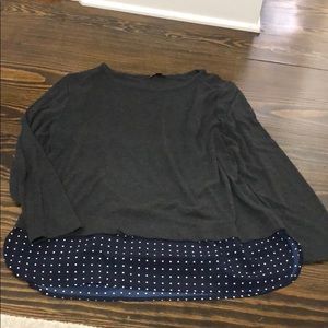 Gray J Crew Mercantile Shirt w Navy polka dot trim